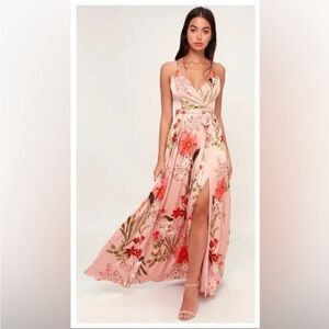 Lulu's Still the One Blush Pink Floral Cross Back Maxi Dress